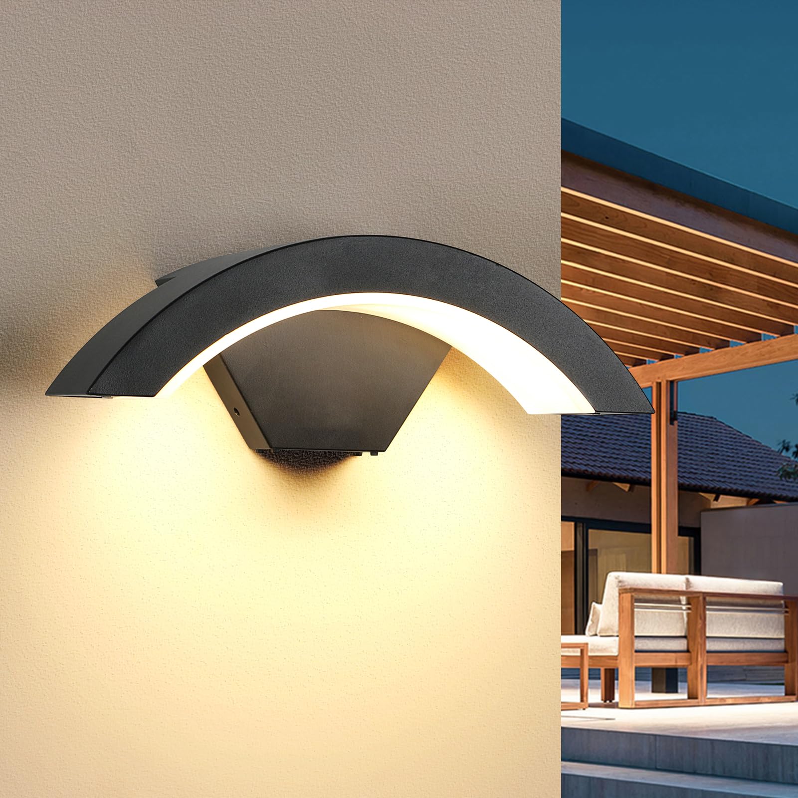 SENQIU Outdoor Wall Light, 24W 2700LM Waterproof IP65 Wall Lamp, Modern Wall Lighting 3000K Warm Light, Black Exterior/Indoor Wall Lights for Entrance Garden Hallway Living Room