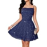 Bridesmay Women's Sparkly Short Cocktail Party Dresses, Spaghetti Strap Cowl Neck Mini Prom Dress 2026