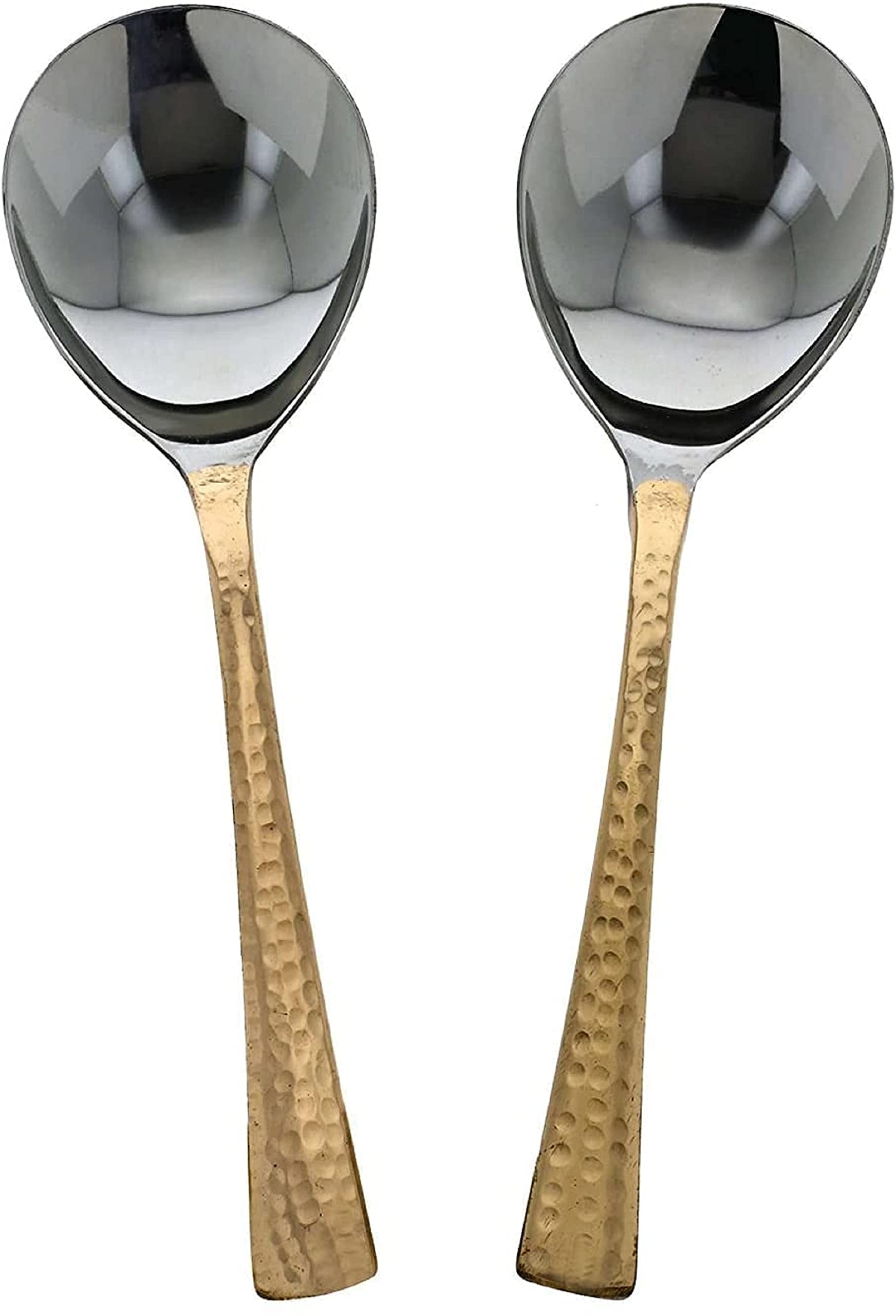 Hand Hammered Flatware Party Set Serving Spoons Stainless with Copper Handles Cutlery Dinnerware Serveware (2)