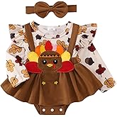 YINGISFITM Thanksgiving Baby Girl Outfit Turkey Romper Dress Long Sleeve Ruffle Onesie Fall Baby Thanksgiving Day Clothes