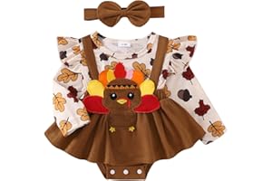 Bonangber Newborn Baby Girl Christmas Outfit Thanksgiving Romper Dress Ruffled Long Sleeve Bodysuit Cute Fall Winter Clothes