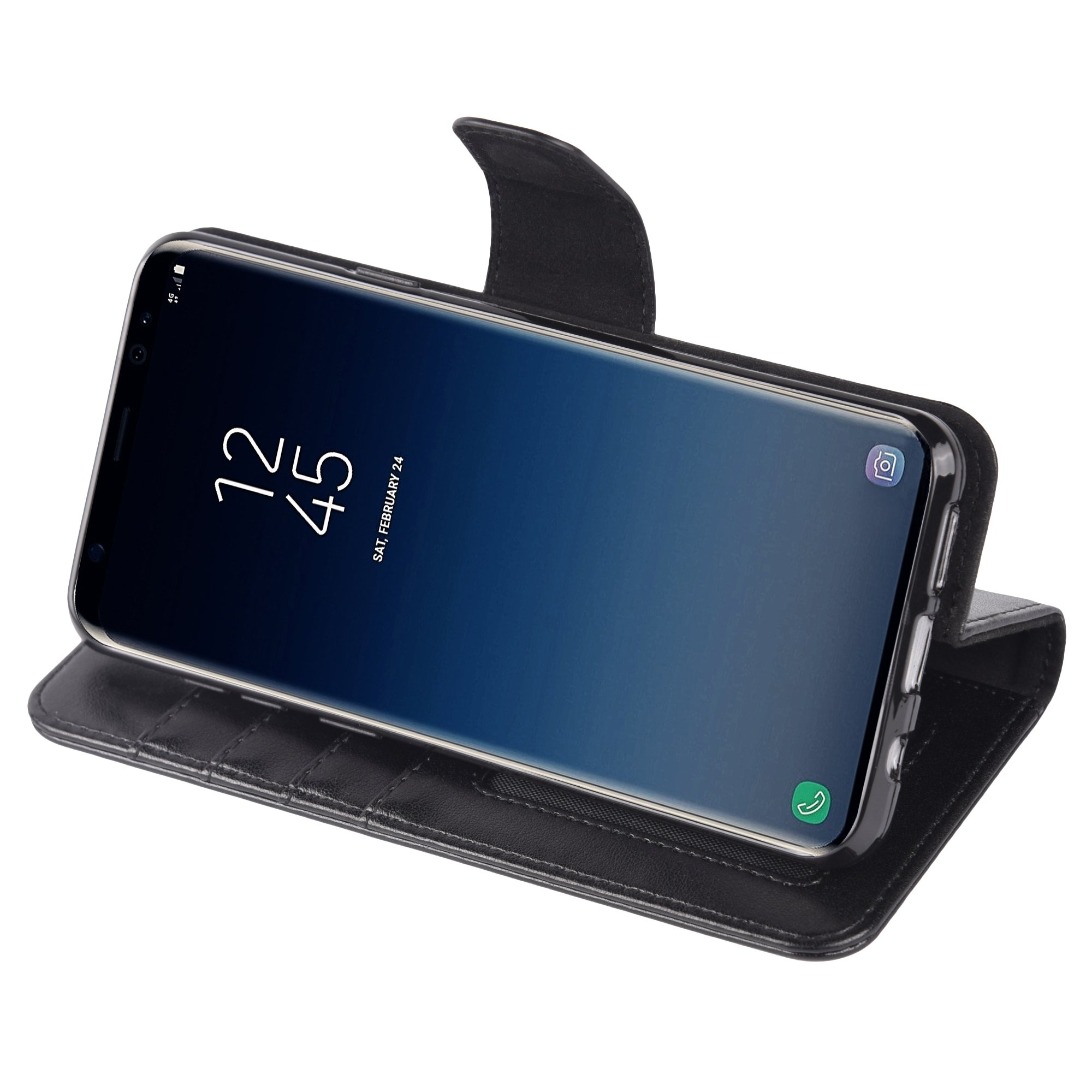 Galaxy S9 plus Case, Arae [Kickstand Feature] PU leather wallet case with [4-slots] ID&Credit Cards Pocket for Samsung Galaxy S9 plus - black