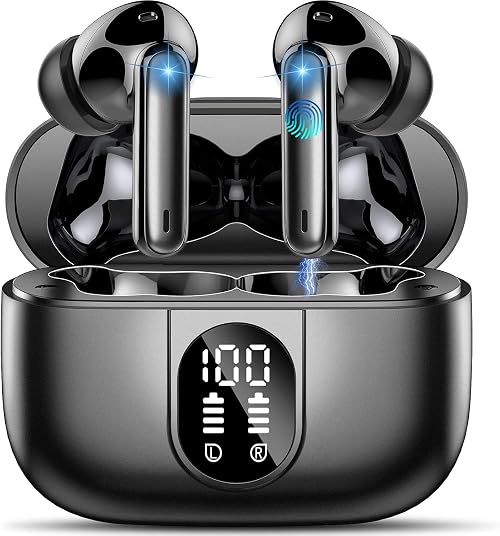 Csasan Wireless Earbuds, Bluetooth 5.3 Headphones In Ear with 4 ENC Noise Cancelling Mic, 2025 Mini Deep Bass Stereo Ear Buds, 40H Playtime Bluetooth Earphones, IP7 Waterproof Earbuds, Black