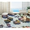 Wall Mural Wallpaper 47 x 32 inch (Width x Height) 3D PVC Flooring Custom of 3D Bathroom Flooring Wall Paper Coral sea Tropical Fish 3D Flooring 3D Wall murals Wallpaper