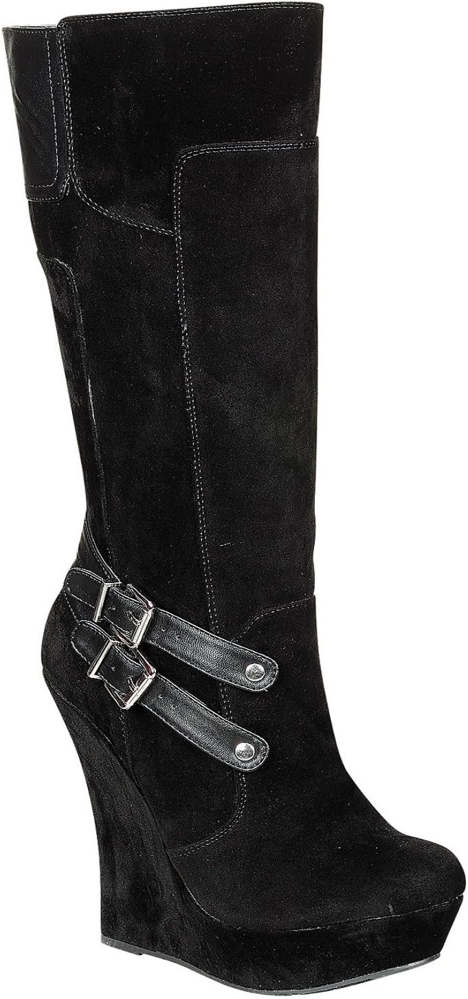 Mascotte Milan-06 Women's Wedges Platform Boots, Black 10 B (M) US