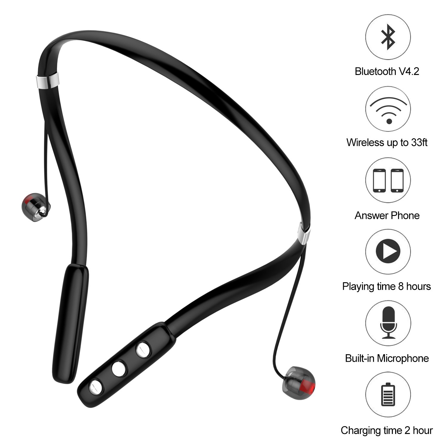 Bluetooth Headphones, GULAKI Wireless Bluetooth 4.2 Earphones Stereo Magnetic Earbuds Neckband Style Built-in Mic Fit for Sport (Black)