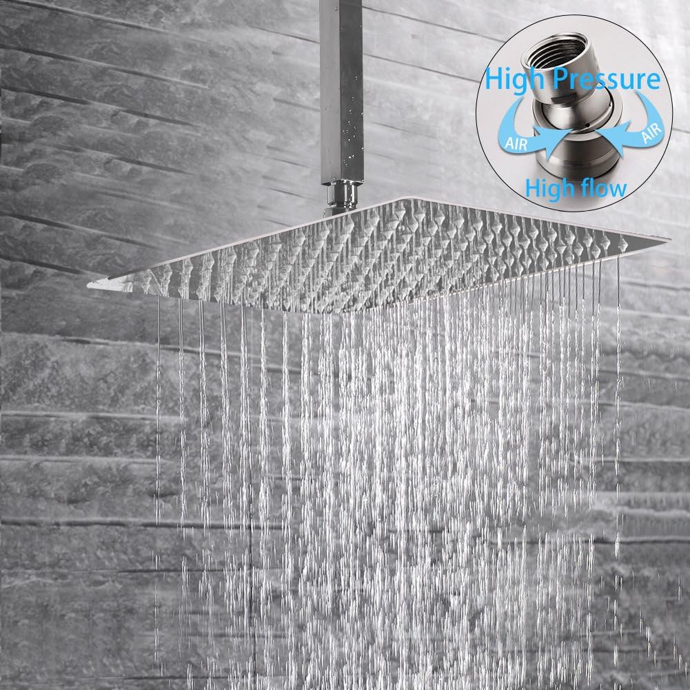 SR SUN RISE 12 Inches Brushed Nickel Shower System Bathroom Luxury Rain Mixer Shower Combo Set Ceiling Mounted Rainfall Shower Head Faucet (Contain Shower Faucet Rough-In Valve Body and Trim) - - 