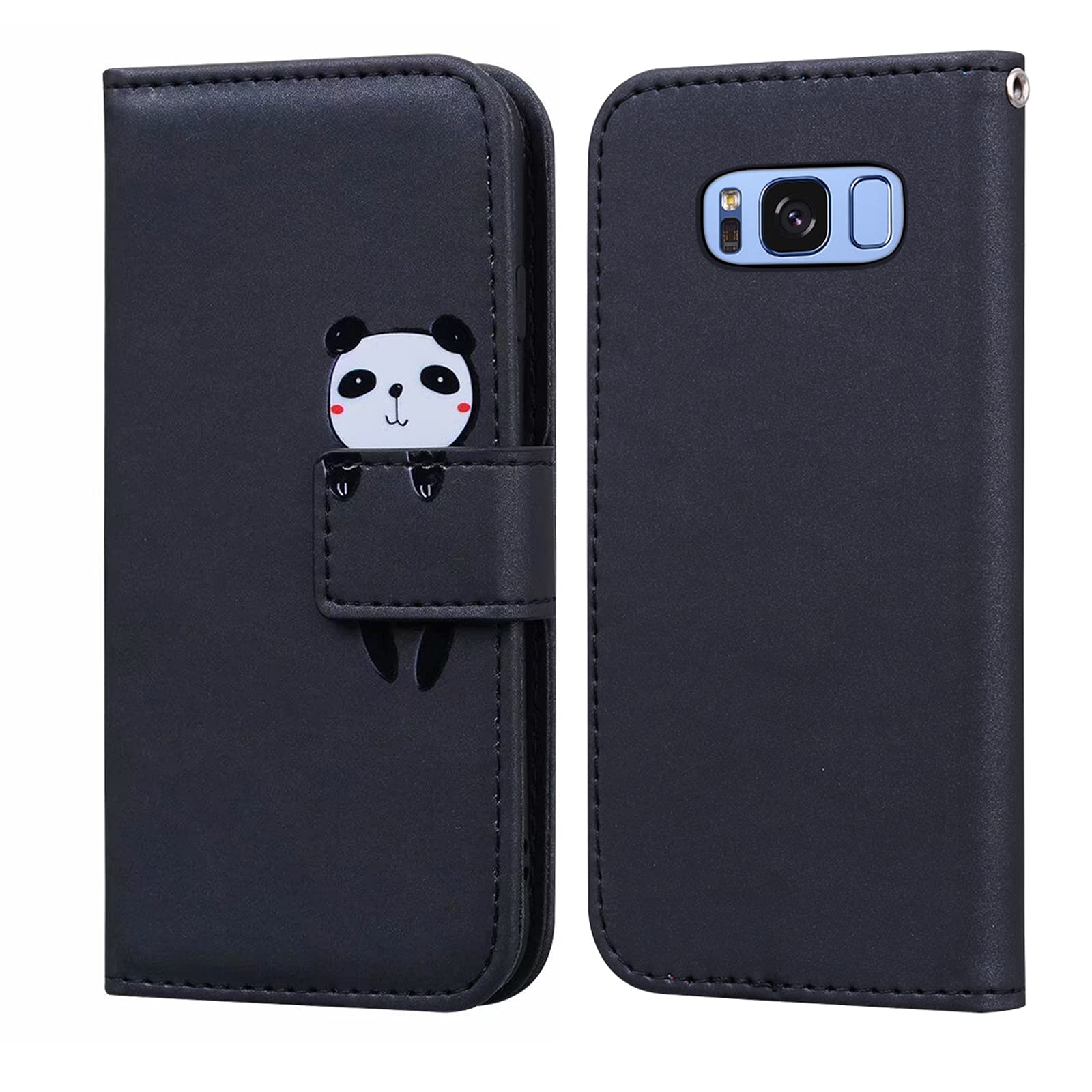 LUKASI for Samsung Galaxy Phone S8 Case, Cartoon Pattern Folding Stand PU Leather Wallet Flip Cover with TPU Inner Shell, Card Slots, Magnetic Closure (Samsung Galaxy S8-Black)