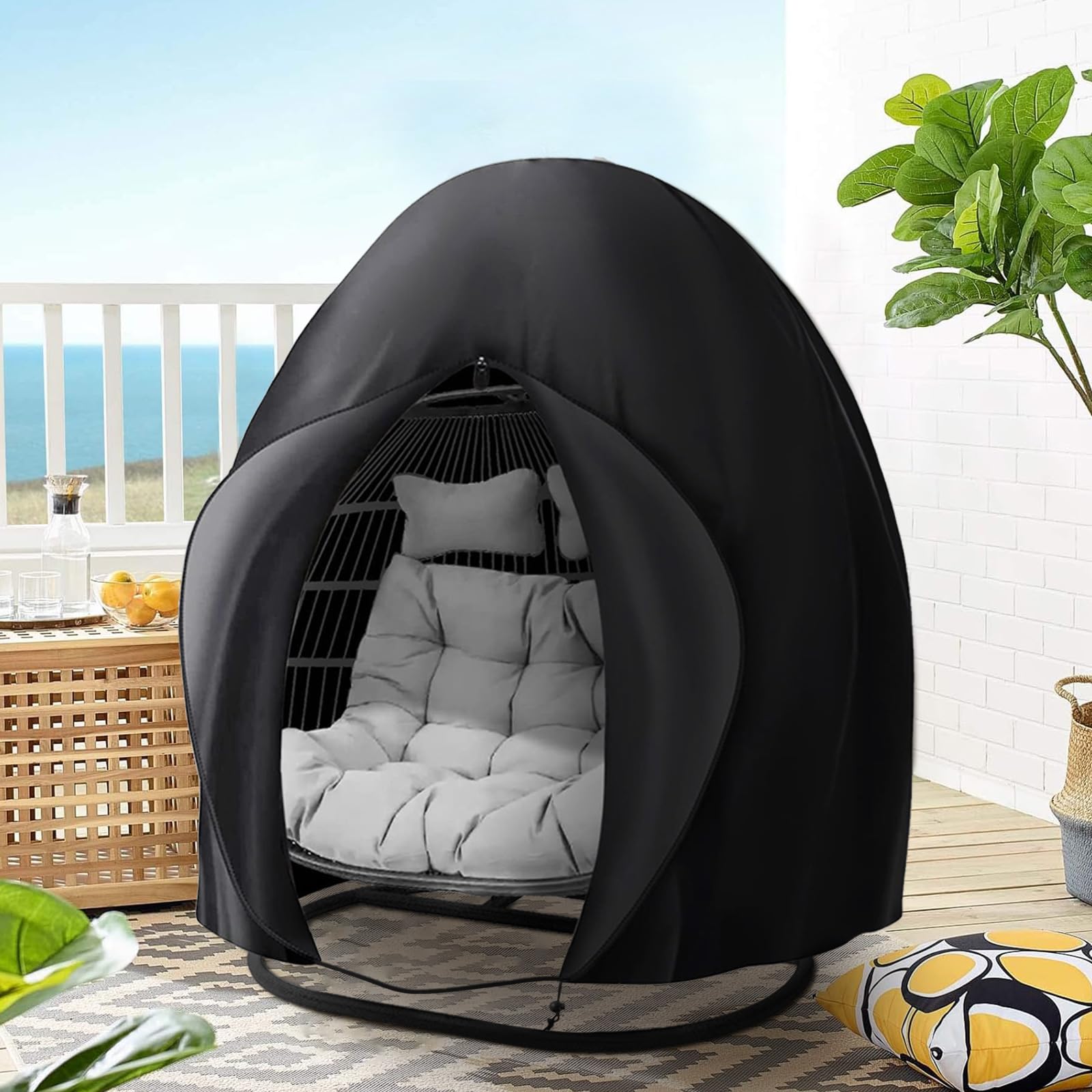 Double Egg Chair Cover, 420D Heavy Duty Oxford Egg Chair Covers, Hanging Egg Chair Cover with Zipper & Drawstring, Swing ChairCover, Garden Furniture Protector