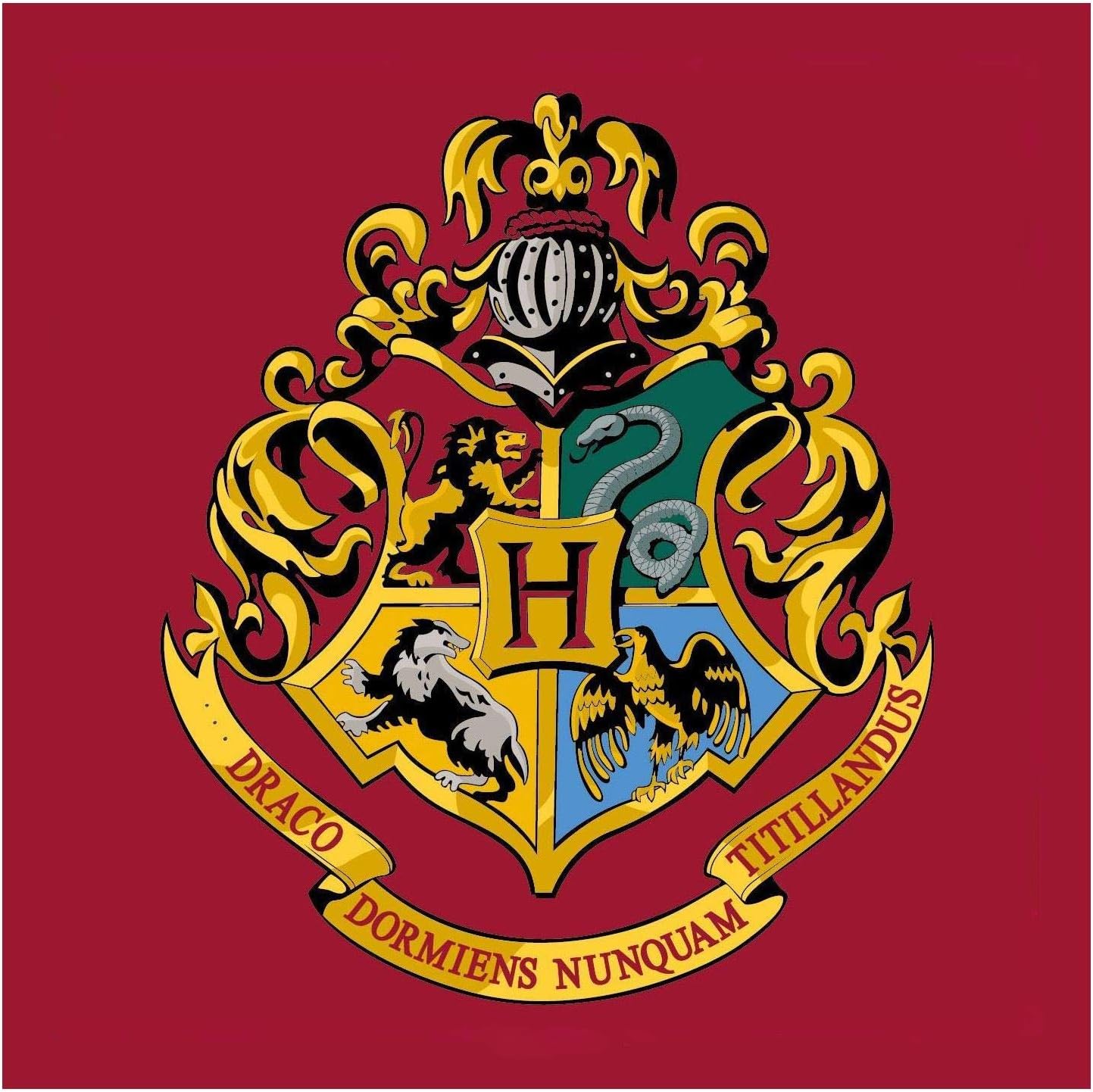 Harry Potter Hogwarts 'Emblem' Square Rug Bedroom Floor Mat, Red, 80 x 80 cm