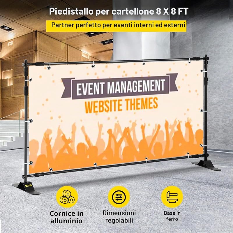 Banner Stand 2.4 x 2.4m Supporto Sfondo Studio Fotografico Kit Supporto Fondale Background Portatile Supporto Stativo Da Studio Con 4less — foto 2 di 8