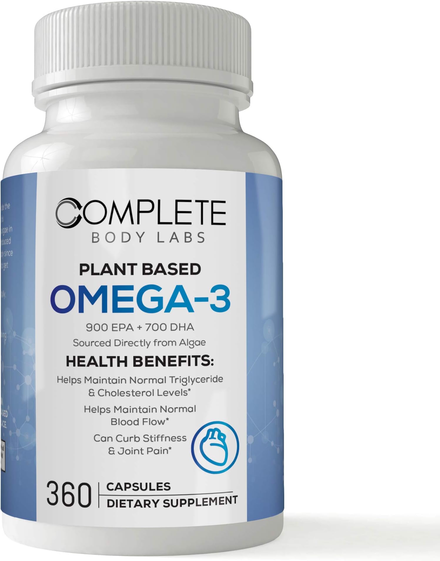 Plant Based Omega-3 2000mg, 900 EPA & 700 DHA Sources Directly from Algae, Encapsulated Powder, Complete Body Labs (360 Capsules)