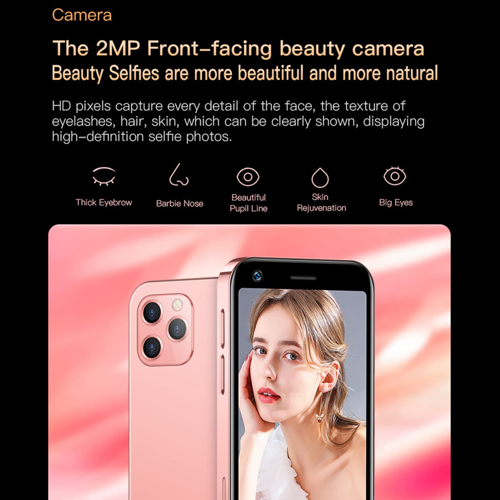 SOYES XS12 Mini 4G LTE Smartphone, Unlocked Cell Phone with 3.0 Inch Display, Dual Standby Support Dual Standby, Face Recognition, Bluetooth, WiFi (Sakura Pink)