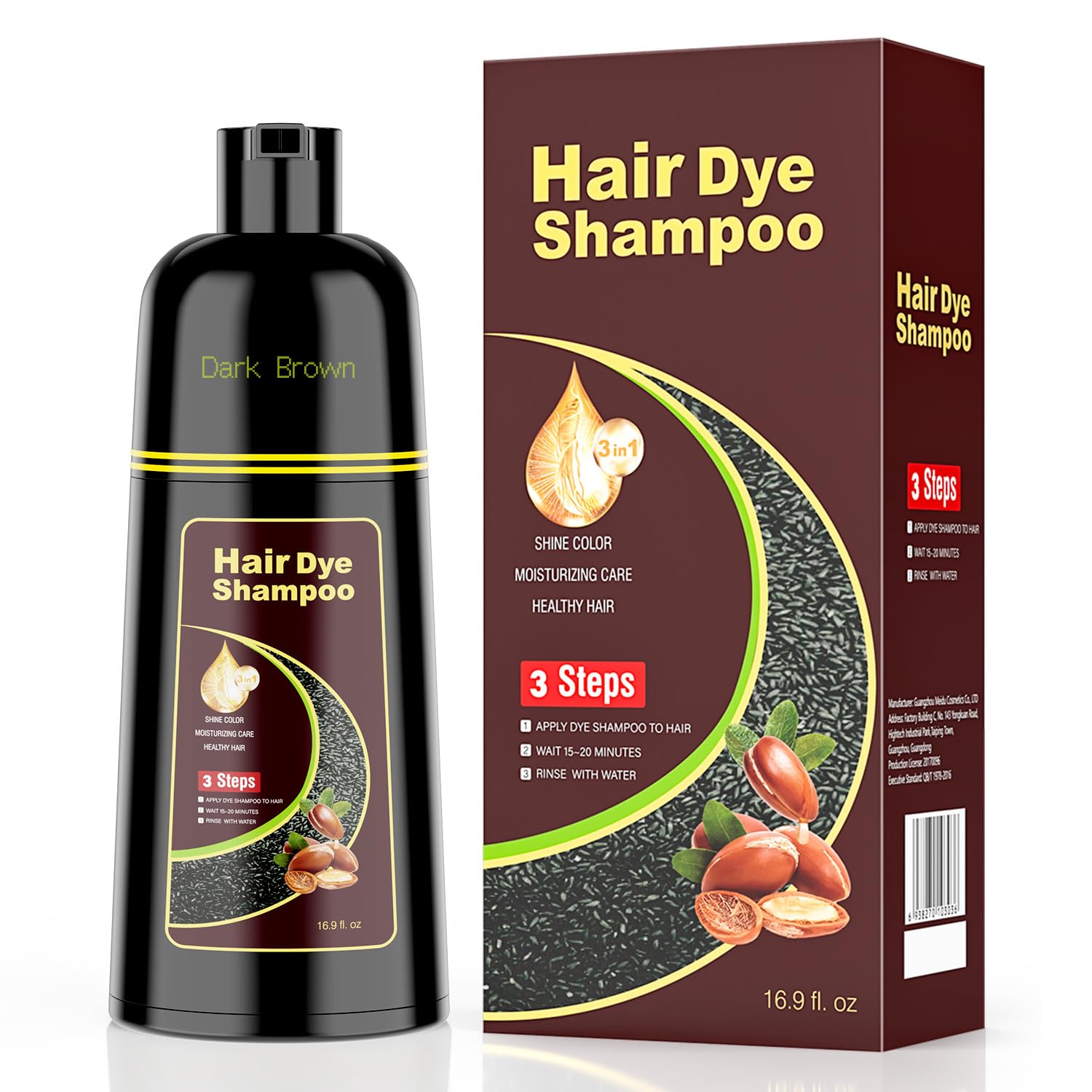 Photo 1 of *MINOR DAMAGE - USED*
KAISASA Dark Brown Hair Dye Shampoo 3 in 1?Argan Herbal Hair Color Shampoo Covers Gray Hair for Women and Men (16.9 fl.oz Dark Brown)