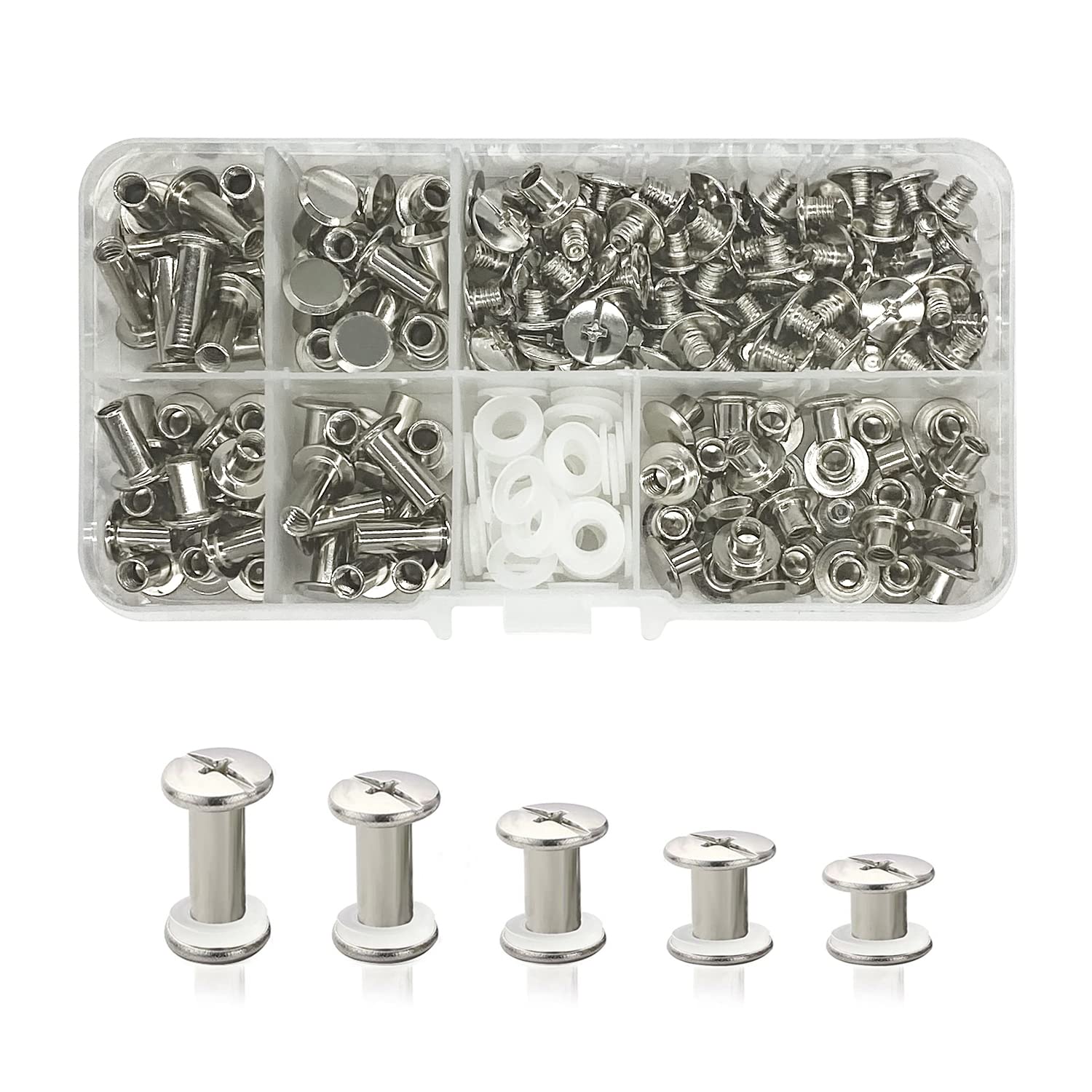 JJWNMLL 80 Set Binding Screws Kit - Silver Nail Rivet Chicago Button, Cross Head Screws for Leather Belt DIY Book Scrapbook Bookbinding