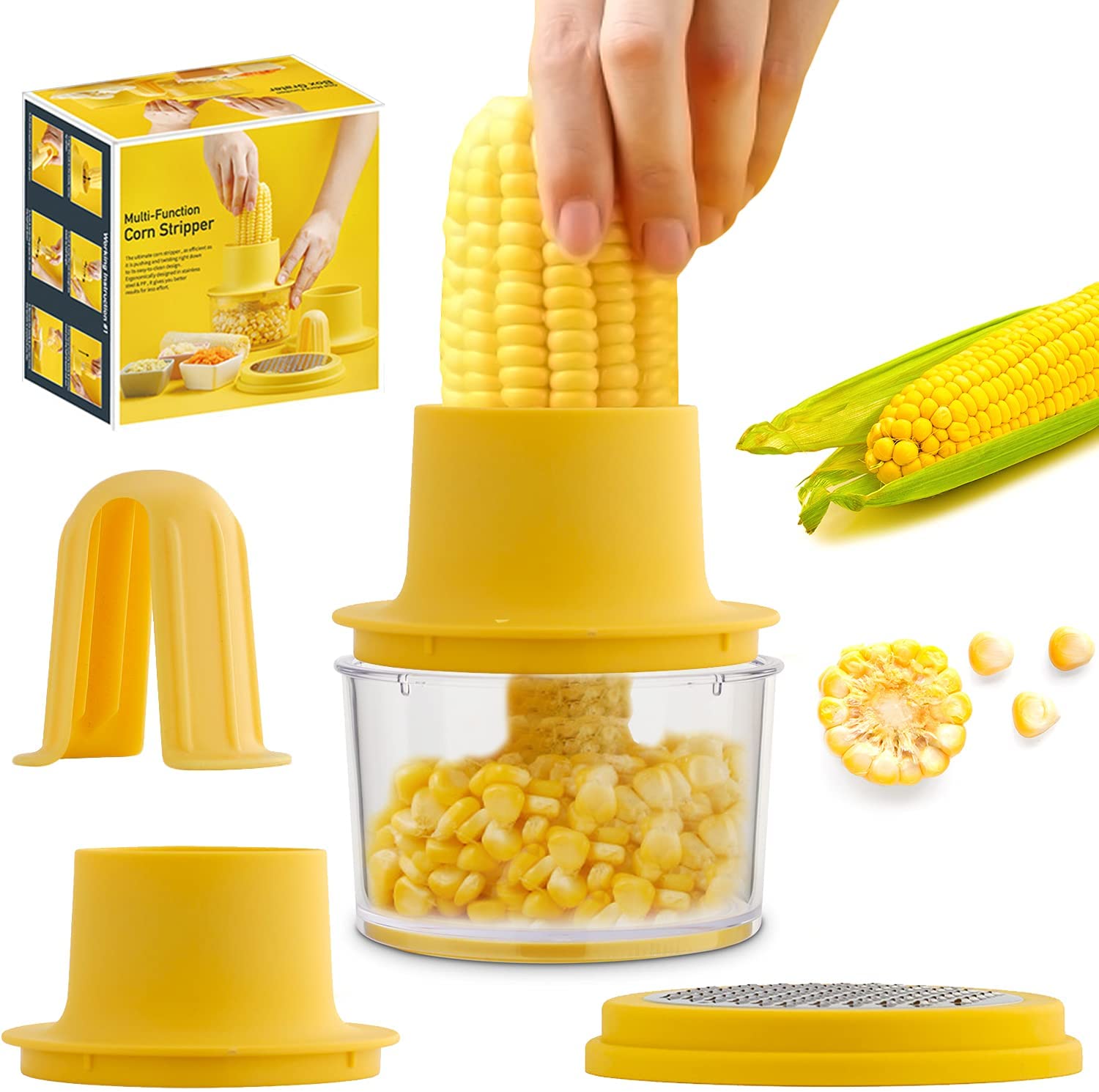Photo 1 of OLEKURT Corn Cob Stripper, Corn Peeler from Corn on the Cob, Quick Corn Kernel Cutter Tool, with Bowl & Safety Handle [Yellow]