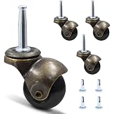 Luomorgo 1.5" Ball Caster Wheels, Set of 4 | Vintage Antique Copper Gold Stem, 5/16" x 1-1/2" (8 x 38mm) Mounting Insert Sockets, For Furniture Sofa Chair Cabinet
