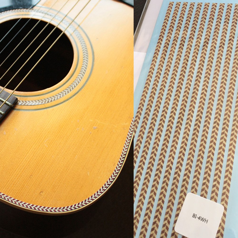 Inlaystickers BI-4WH Binding Stickers Decals for Guitar & Bass Body, Neck & Headstock - 4mm - Wood Herringbone