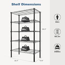 OLIXIS 5 Tier Storage Shelves, Metal Wire Rack