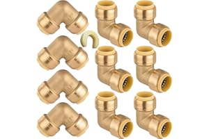 10-Pack HeSun Pushfit 90 Degree Elbow, 1/2"x1/2" Push to Connect Plumbing Fittings with Disconnect Clip, Brass Push-fit Fittings for PEX, Copper, CPVC, PE-RT Pipes(PF045)