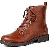 LISYIIZ Women's Ankle Combat Boots Lace Up Booties with Side Zipper Low Heel Fashion Combat Booties for Fall Winter Casual Wear