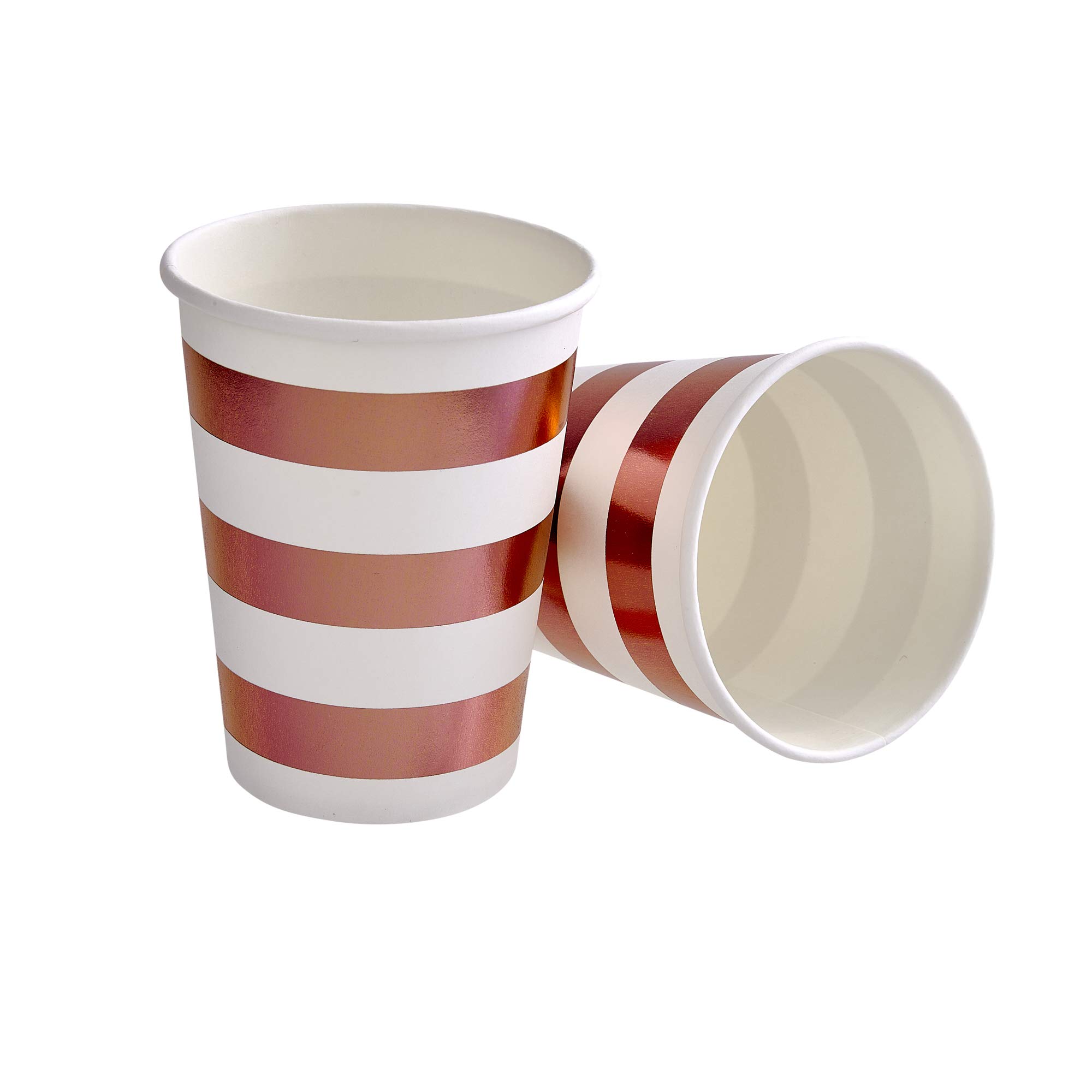 PARTY DISPOSABLE DECORATIVE PAPER CUPS | 9 oz | Metallic Gold Rose Stripe | for Upscale Parties and Events | 24 pc