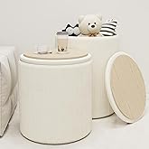 Twira Round Ottoman with Storage Set of 2, Velvet Nesting Ottoman for Living Room,Bedroom,Dorm,RV, Flip-up Lid Coffee Table, Upholstered Makeup Vanity Stool,Multifunctional Foot Rest 330lbs Load Beige