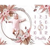 Gicoherero Floral Boho Baby Monthly Milestone Blanket Little Girl Bohemian Photo Prop Blanket Personalized Bliss Baby Present Pampas Grass Ideas for Newborn Princess Pinkk Nursery Décor 40" X 50"