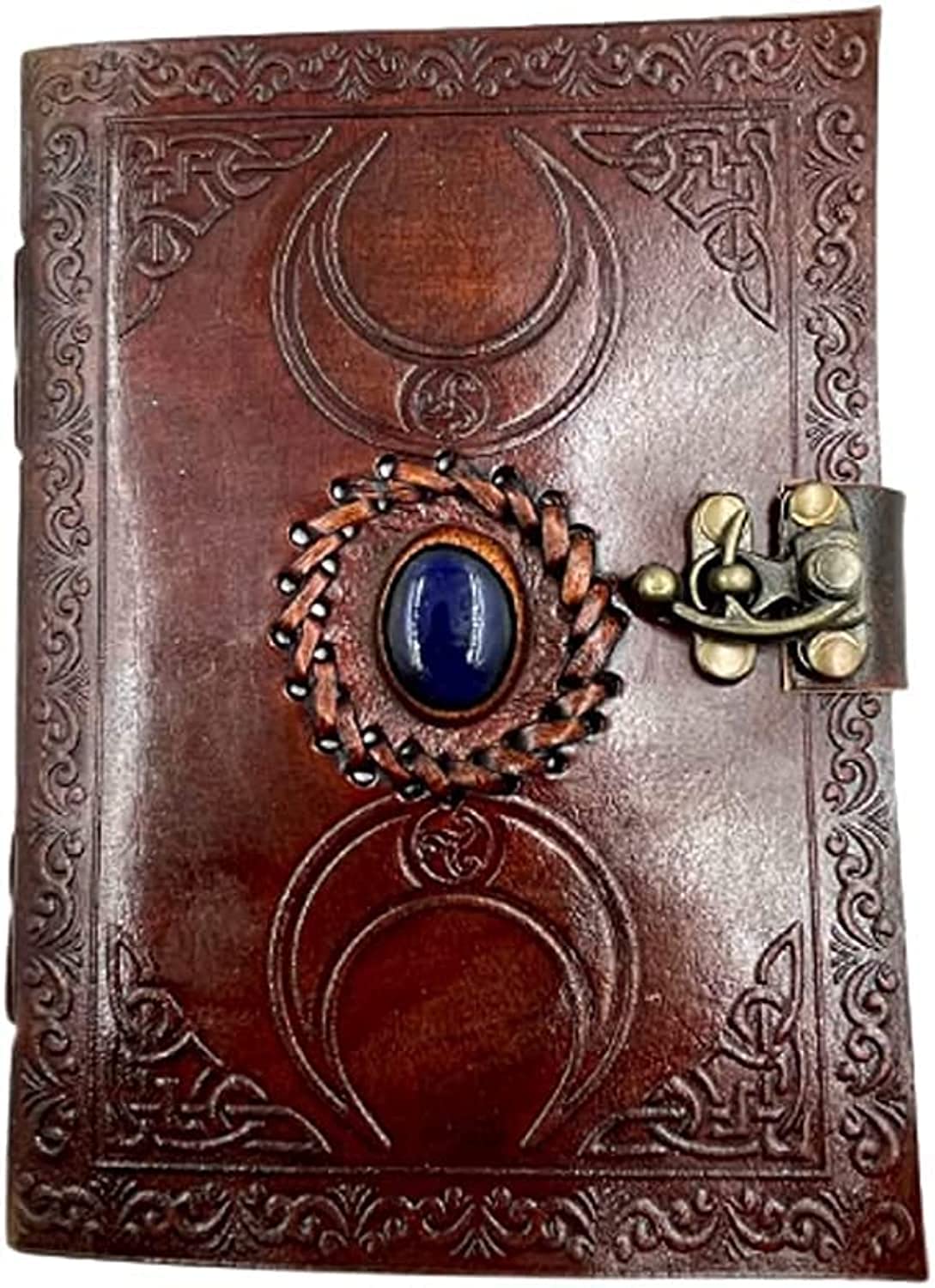 OVERDOSE Deckle Brown Moon Stone Leather Journal - Vintage Travel Journal for Men & Women Sketch Writing Diary Book of Shadows Handmade Vintage Deckle Edge Paper - 5 x 7 inches | 12 x 17 cm | A6