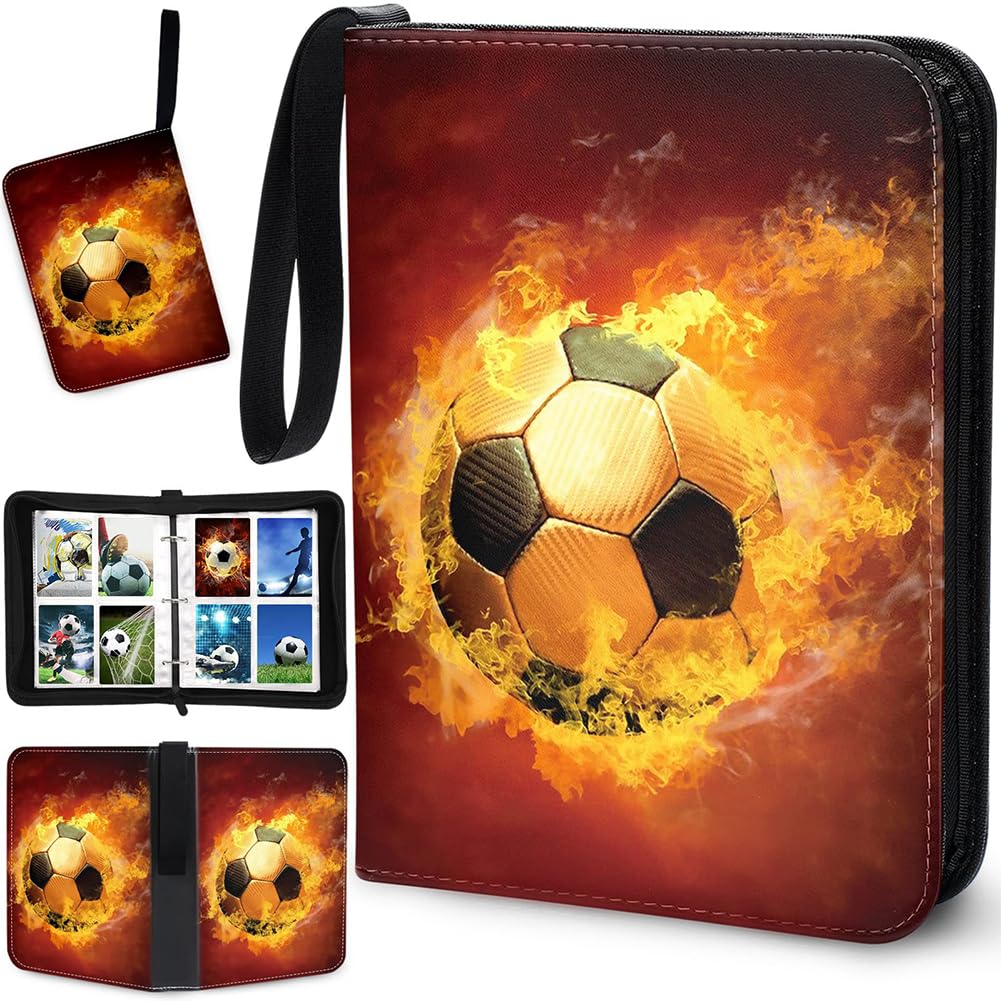PIUMOJ Football Album Binder, Trading Card Album for Football, Football Card Holder Album, Waterproof PU Leather Binder with Zipper, Include 50 Removable Sleeves for Boys Girls, 400 Cards (Red)