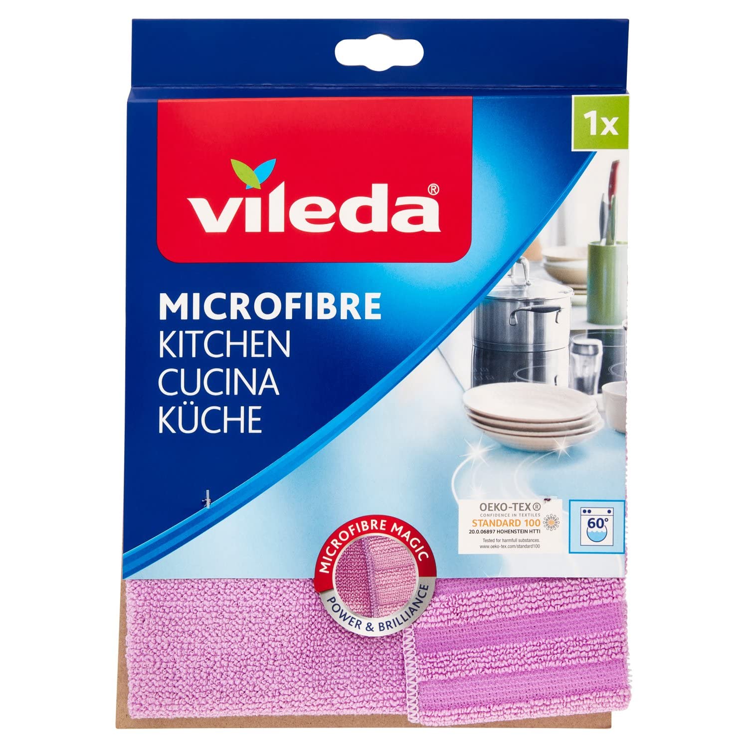 Vileda Microfiber Kitchen Cloth EFFICIENCY AND BEAUTY, Purple, 19 x 1 x 22 cm, 1 Piece