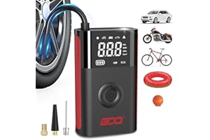 BDO Tire Inflator Portable Air Compressor - Auto Shutoff for Car Tires,150 PSI Air Pump for Car,Tire Inflator with Pressure Gauge-2X Cordless Tire Pump for Car, Motorcycle, E-Bike, Ball Light Red
