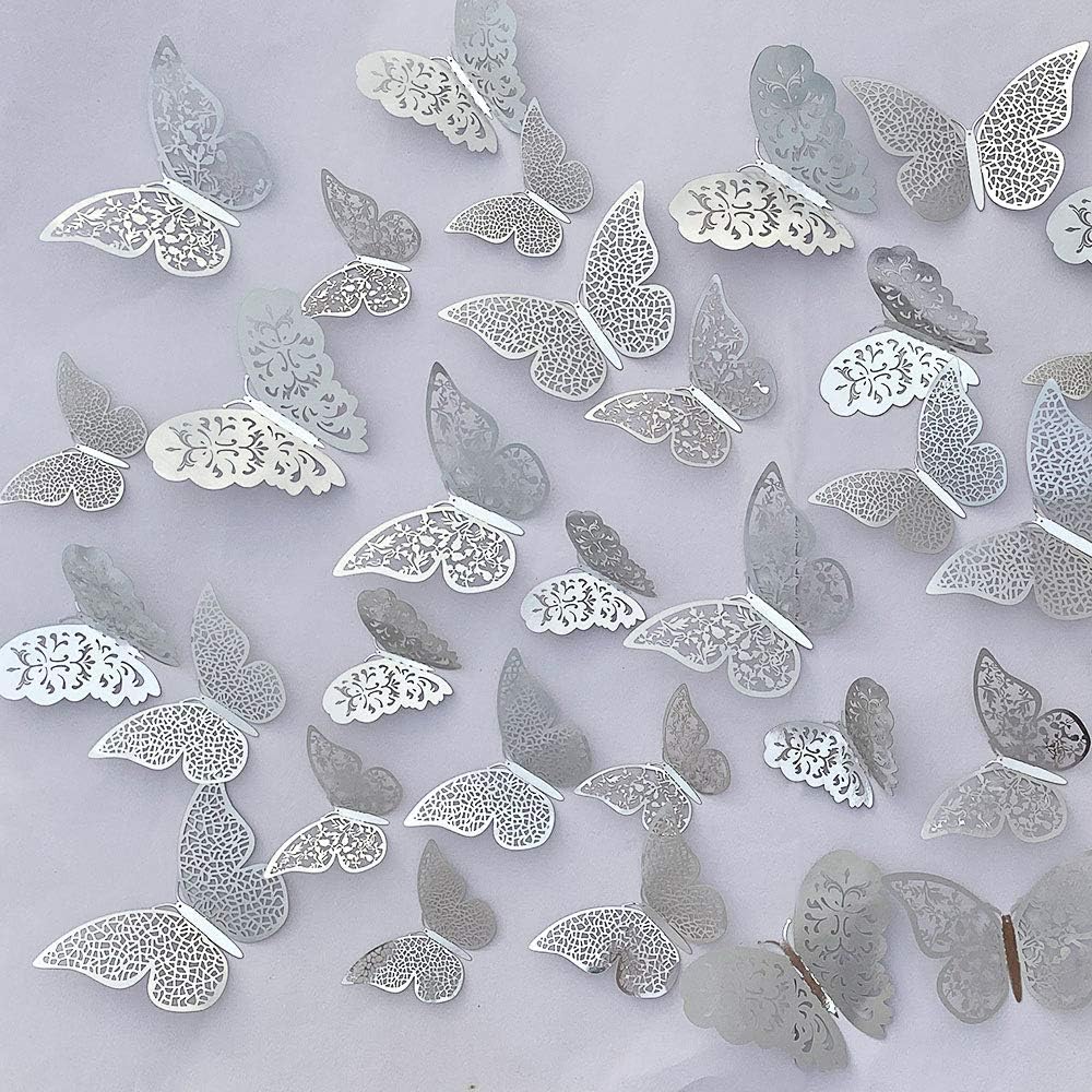 Amazon Com Bling Bling Silver 3d Butterflies Decorations Stickers Wall Decor Diy Art Removable Display Window Wall Decals Murals For Living Room Kids Bedroom Mural Health Personal Care