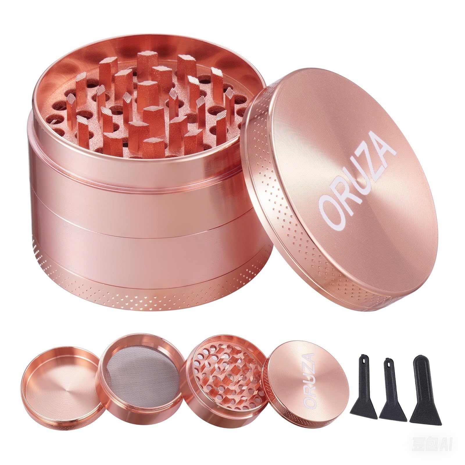 Herb Grinder, Spice Grinder with Pollen Catcher and Magnetic Top, Portable Grinder for Dry Herb and Spice Rose Gold (50mm) — image 1