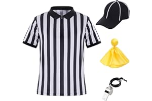 obmwang Referee Shirt for Womens and Mens, Stripe Umpire Jersey Referee Hat Yellow Penalty Flag and Whistle for Halloween
