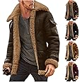 YSERB Shearling Coat Men Warm Fleece Lined Coat Aviator Shearling Sheepskin Leather Winter Jacket Lapel Work Cargo Jackets