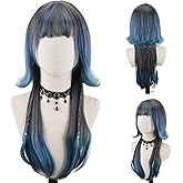 STYLER Long Straight Wig with Bangs for Women Synthetic Fiber Natural Straight Heat Resistant Wig for Daily Party Use Cosplay Party (Green)