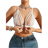 SOLY HUX Women's Lace Bralette Front Closure Bras Wireless Cutout Deep V Triangle Sexy Lace Bra