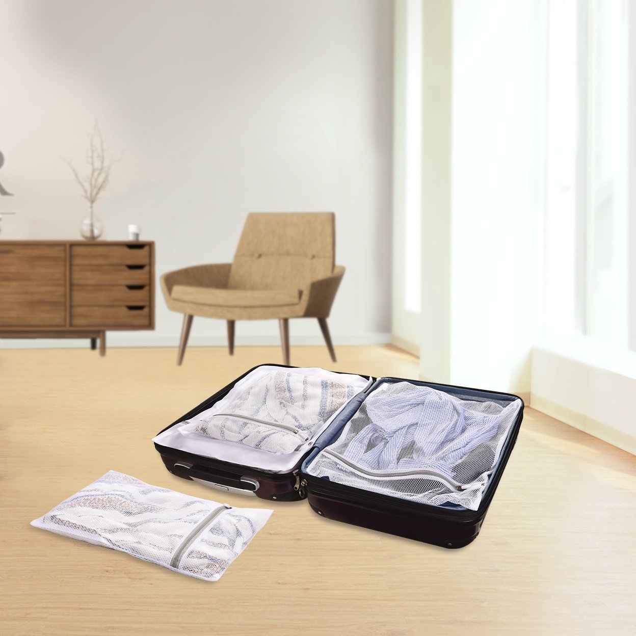 LASV Mesh Laundry Bag for Delicates,Set of 5 Reusable Washing Bags,Travel Storage Organizer Set with Premium Zipper (Fine Mesh & Coarse Mesh)