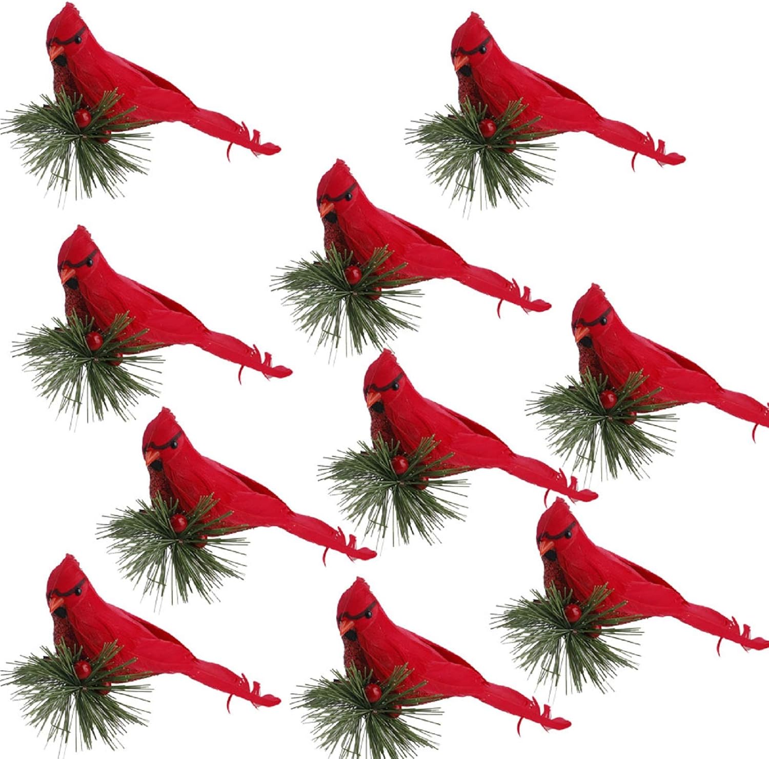 UNIE 10Pcs Red Cardinal Bird Christmas Ornament, Artificial