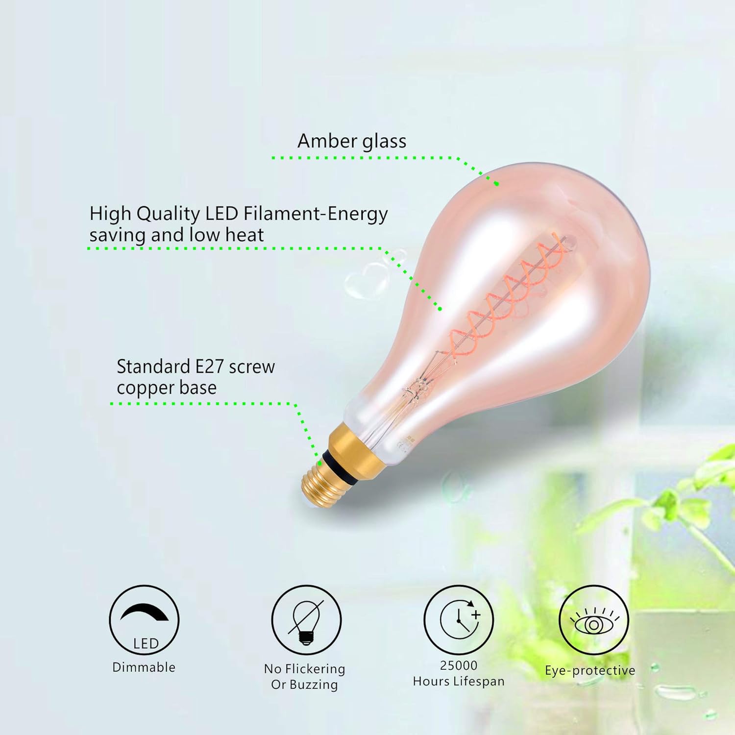 SD LUX E27 Vintage Light Bulbs LED Globe 8W 450LM (40W Equi.) Pendant Light XXL Decorative Light Bulbs Large Vintage Ediosn Bulbs Dimmable Pendant Lighting Warm White 2200K,1 Pack (PS160SL-EU) - Image 5