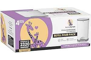 BABIESREFRESH Refills Compatible with DEKOR PLUS Diaper Pail Refills | 4 Pack | Diaper Pail Odor Eliminator| Fresh Powder Scent | Each Diaper Bag Refill Holds up to 2320 Diapers | Diaper bin refill