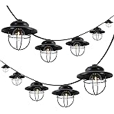 JONATHAN Y Indoor Outdoor Rustic Farmhouse LED G40 Metal Cage Shade String Lights Garden Patio Backyard Porch Balcony, 10 ft. 10-Light, Black