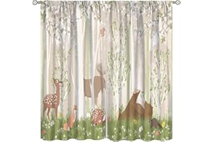 FOCUSBRITE Kid Forest Animal Curtains, Woodland Animal Fox Elk Bear Watercolor Print Curtains for Nursery Bedroom Living Room, Rustic Safari Wild Animal Blackout Window Drapes Set 2 Panels,42x45 Inches, Style-6