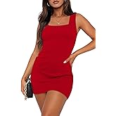 WIHOLL Womens Summer Mini Dress Graduation Party Club Cocktail Outfits Sleeveless Square Neck Bodycon Dresses