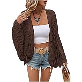 Verdusa Women's Open Front Oversized Cardigan Spring Vacation Outfits Hollow Out Knit Lightweight Sweater Beach Cover Up