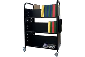Workington Rolling Book Truck Book Cart with 3 Flat Shelves, Double Sided Library Office School Book Cart with Swivel Lockable Casters 3002 Black
