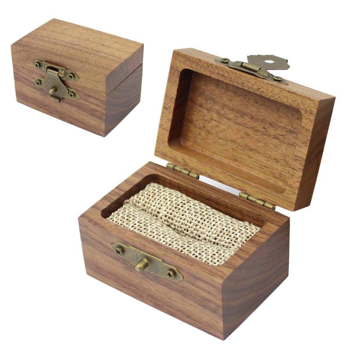 Rustic Wooden Walnut Engagement Ring Box, Solid Wood Ring Box for Proposal Wedding Ring Storage