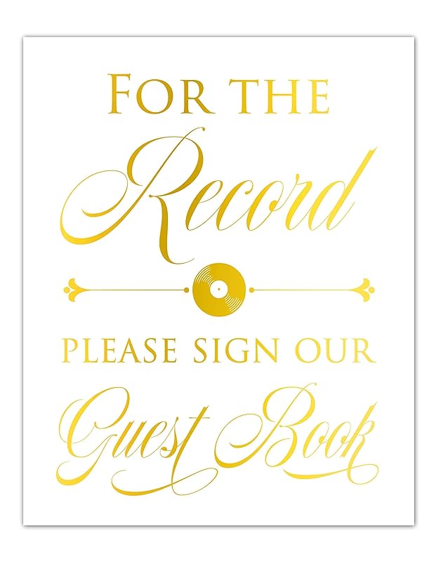For The Record Wedding Guest Book Sign, Gold Foil Wedding