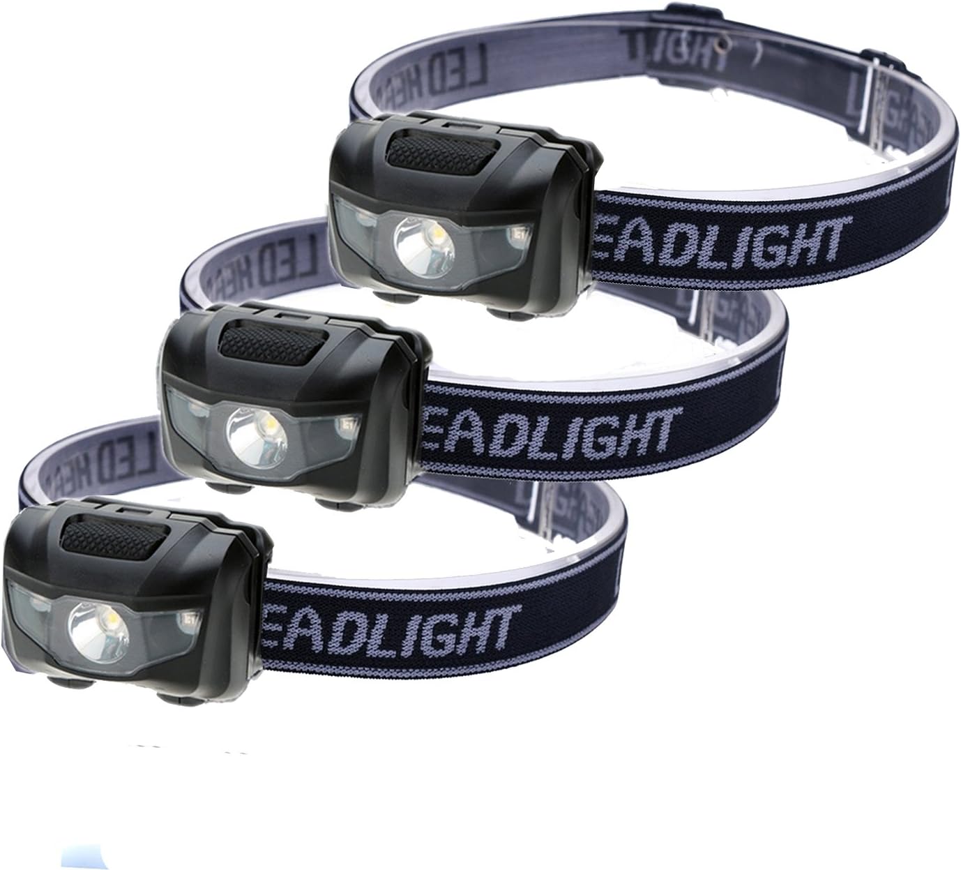 HappyOrange 3-Pack Waterproof LED Headlamp (White and Red Lights), 4 Light Modes Lightweight Headlight for Running, Hiking, Hunting, Fishing, Camping: Sports & Outdoors
